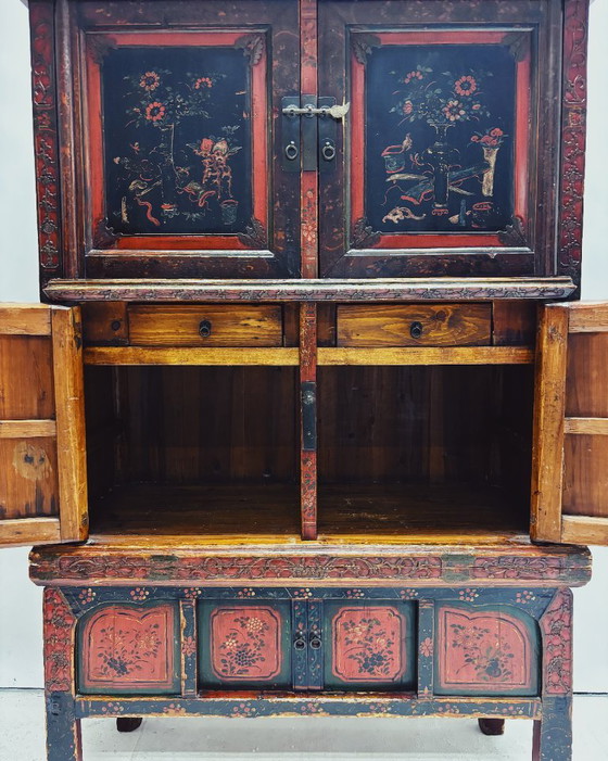 Vintage Chinese Black & Red Cabinet – Metal, Wood (photo 11 of 19)
