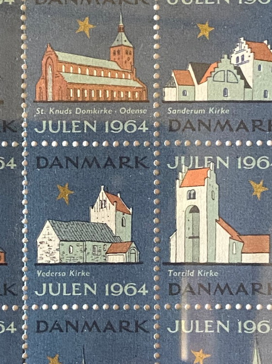 Cinque fogli originali incorniciati di francobolli natalizi danesi (1959-1964) – Stampe artistiche, Carta (photo 8 of 20)