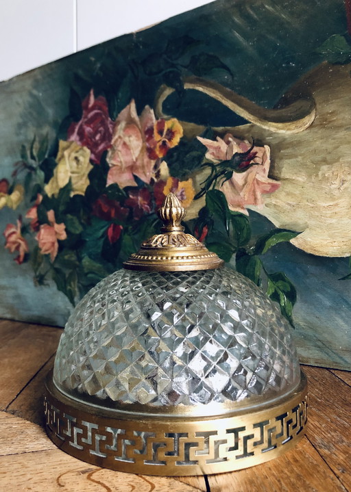 Antieke plafondlamp van glas en brons van Maison L.GAU