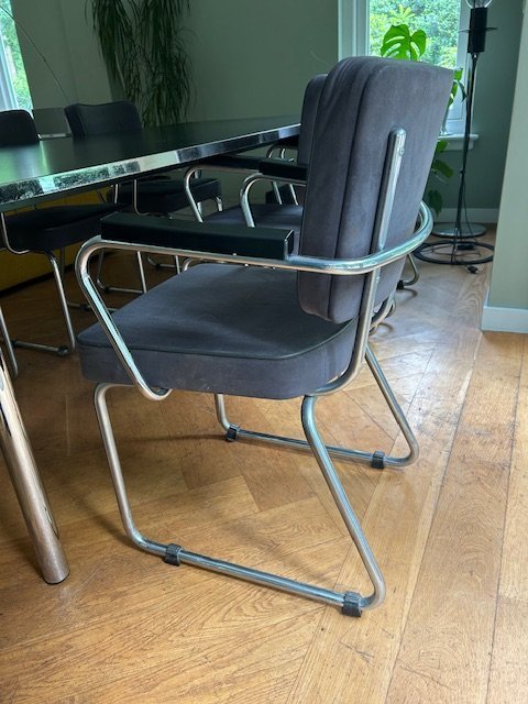 Image 1 of Table 220x100 with 6 Dutch originals Gispen 352 dining table chairs