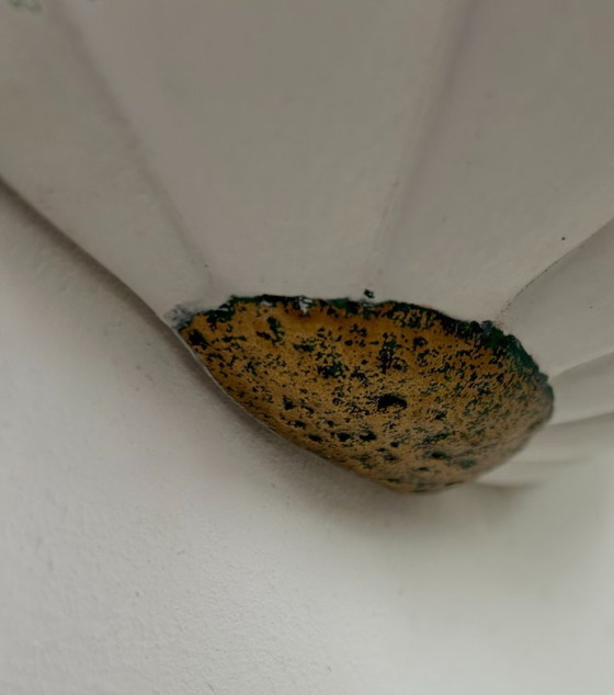 Image 1 of Pair of vintage seashell wall sconces, matte white plaster and gold details, France, 1970