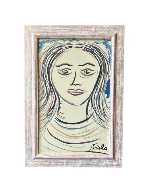Ritratto Femminile Tecnica Mista su Carta di Giuseppe Viola, anni '70