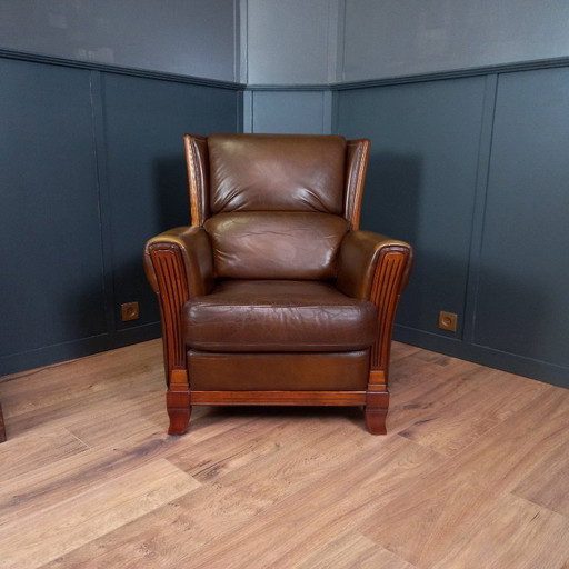 Elegante Artdeco Fauteuil van Schapenleer - Tijdloos en Luxe Zitcomfort