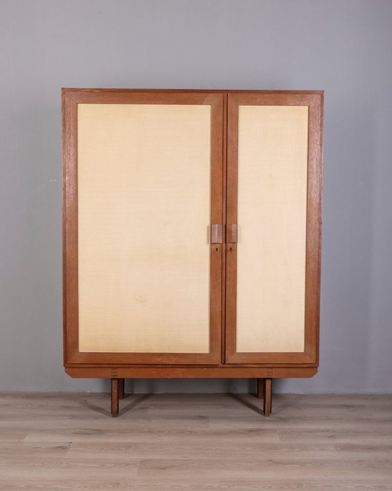 Image 1 of 1960s Italian Design Two-Door Wardrobe in Wood and Fabric