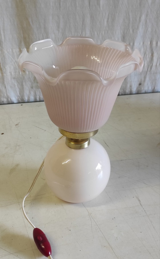 Image 1 of Table lamp in pink opaline glass - mid-20th century