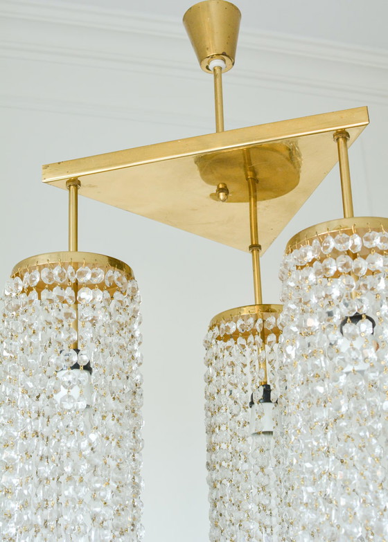 Lampadario vintage Jablonecke Sklarny in vetro boemo, ottone massiccio, 3 luci, anni '70 – Glass (photo 6 of 6)