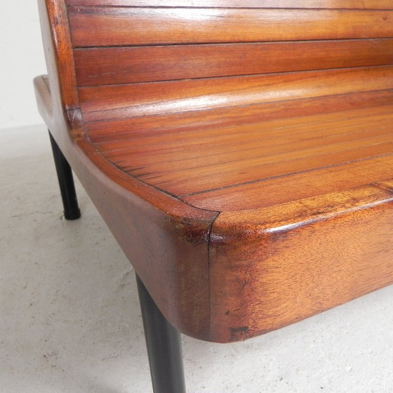 Image 1 of Double-sided teak train bench, 1930s