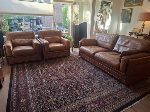 Baxter cognac leather sofa with two armchairs