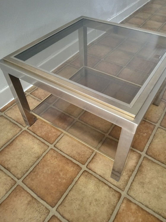 Image 1 of VINTAGE Coffee Table Metal & Glass in Smoked Glass The 70s