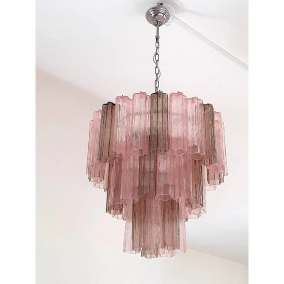 Image 1 of Lustre contemporain en verre de Murano avec verre fumé et verre rose Tronchi