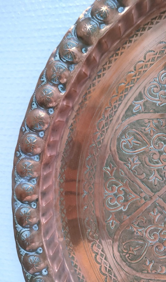 Image 1 of Marokkaanse koperen schaal, jaren 30, diameter 48 cm