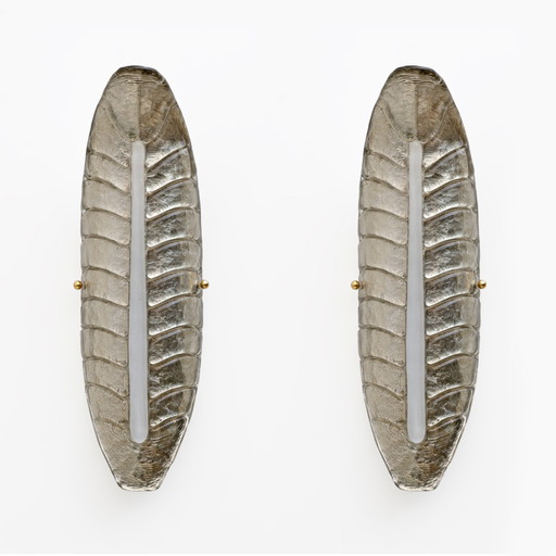 Pair of Modern Murano Glass Silver Leaf Sconces