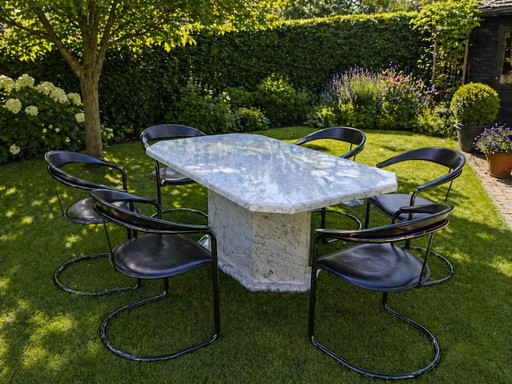 Carrera Marble Dining Table 180x90 cm – Designer Table – Black/White “Italian design style / presumably Italian made.”
