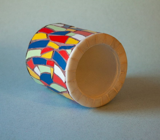 Image 1 of Ceramic pencil holder decorated with trencadís mosaic. Multipurpose mosaic cup. New.