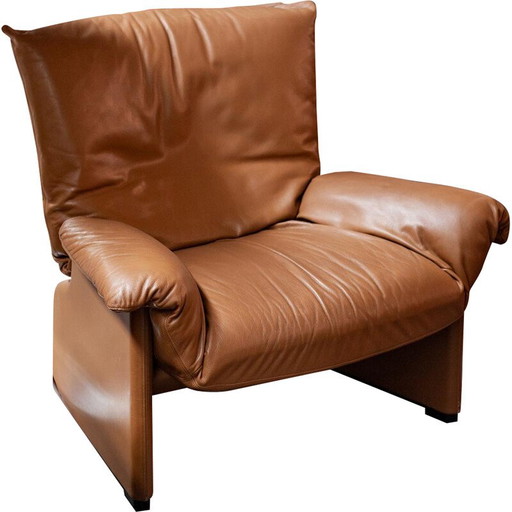 Fauteuil Palmaria en cuir vintage par Vico Magistretti pour Cassina, 1995