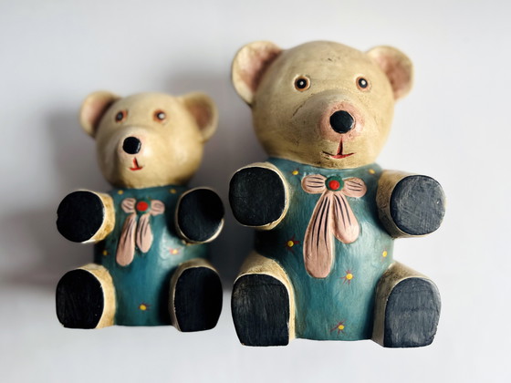 Image 1 of Duo di teddyberen houten vintage