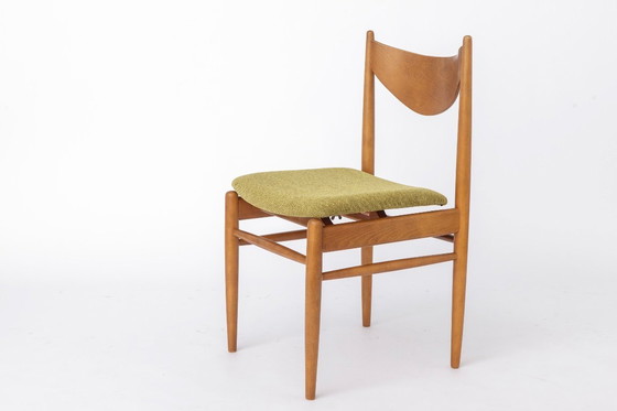 Image 1 of Set of 5 Vintage Dining Chairs, 1960s Germany, Wenzel, Beech Wood, Mid Century Modern, Green Upholstery