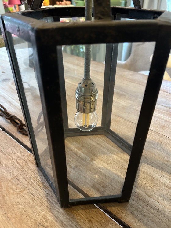 Image 1 of Lampada da sospensione in vetro e acciaio (3 pezzi)