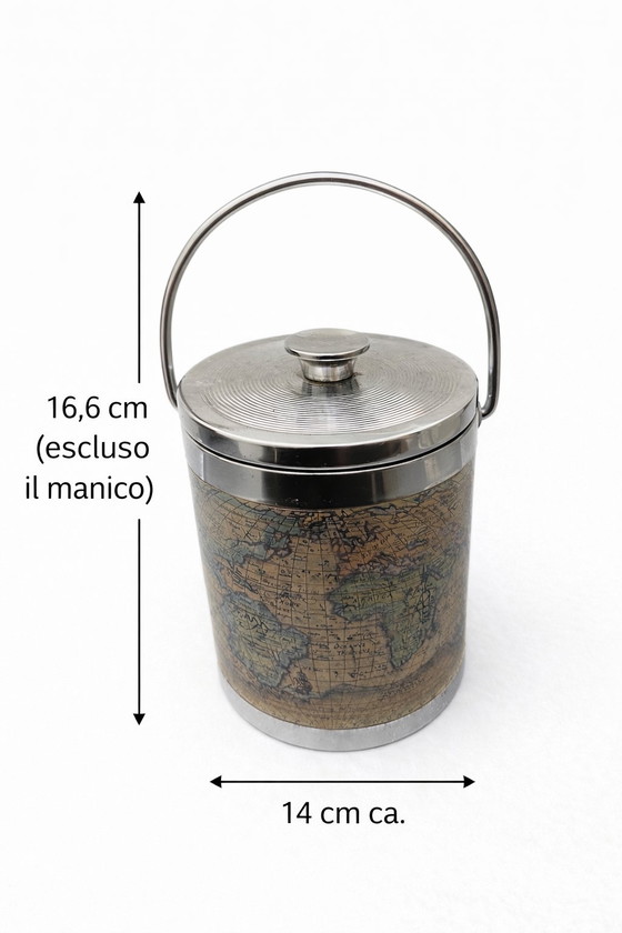 Image 1 of Vintage Globe Ice Bucket – 1970s Retro Barware – Antique World Map Design – Mid-Century Home Bar Decor