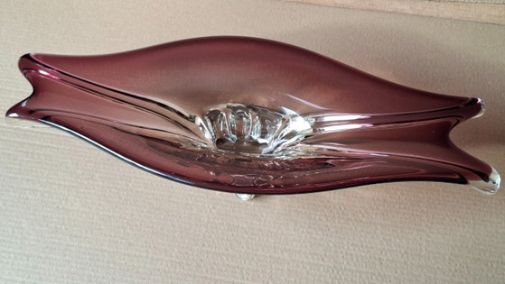 Image 1 of XXL Vintage Murano Stijl Glazen Schaal | Paars & Helder | 52 cm