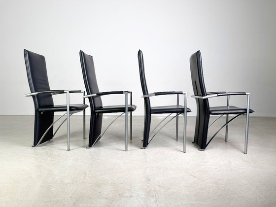 Image 1 of 4er Set Ronald Schmitt RST 4 Stühle Leder Design Stuhl Armlehnen