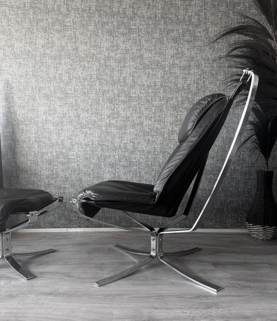 Image 1 of Fauteuil et repose-pieds Vintage Falcon – Sigurd Resell – Chrome