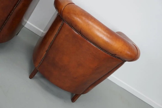 Image 1 of Vintage Nederlandse cognackleurige leren clubfauteuils, set van 2