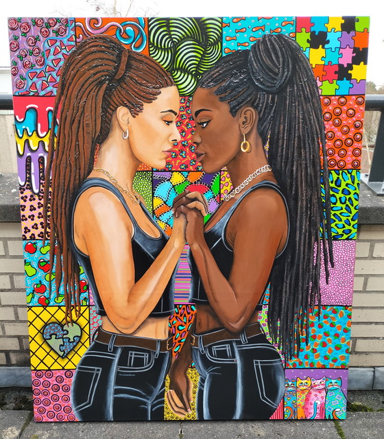 Image 1 of Uniek groot schilderij " In Verbinding"