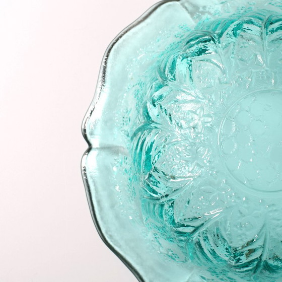 Image 1 of Vintage Teal Glass Fruit Bowl: Mid-Century Modern Pukeberg Sweden