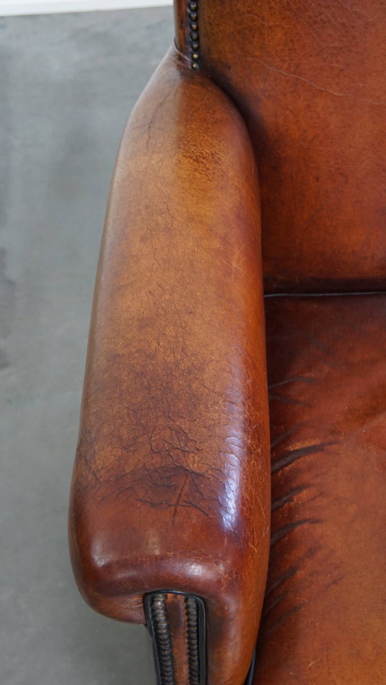 Image 1 of Schapenleren design fauteuil/ armchair in een cognac kleur