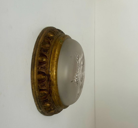 Image 1 of Lampada da parete d'epoca in ottone e vetro sabbiato, Francia 1940