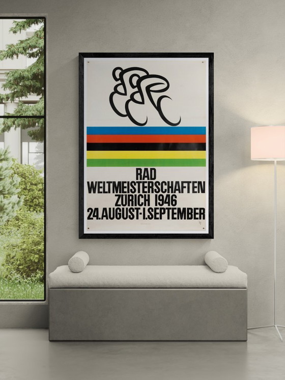 Image 1 of Rad Weltmeisterschaften Zürich – 1946 – Original Vintage Lithograph by Axel Walter Diggelmann – Mid-Century – 128x90.5 cm
