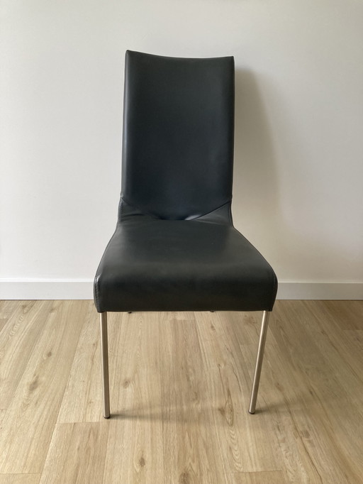 4x Bert Plantagie Dining Chairs, Dark Gray Leather