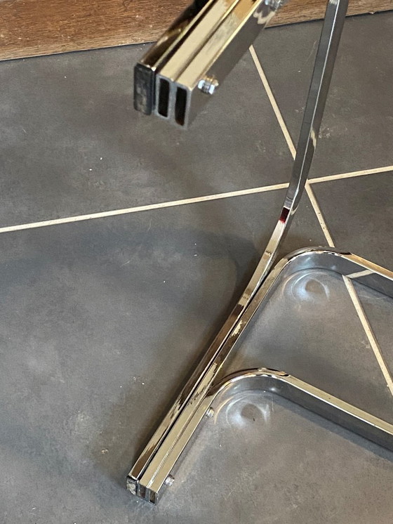 Image 1 of Table basse double plateau verre chrome style Bauhaus vintage 1970