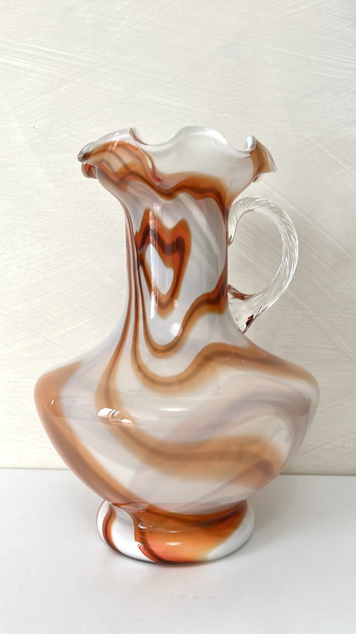 Vase vintage Murano en opaline florentine orange et blanche année 70
