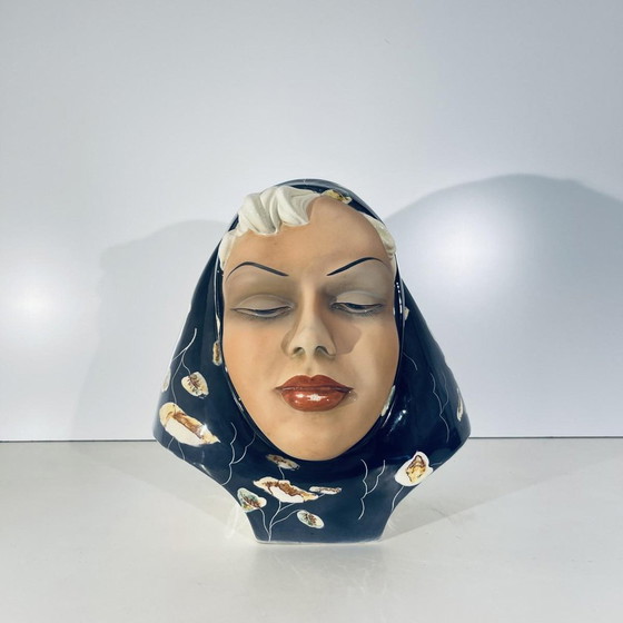 Triart Bassano Buste Visage de Femme avec Voile Sculptures, 1940 – Ceramic, Art Deco (photo 14 of 15)