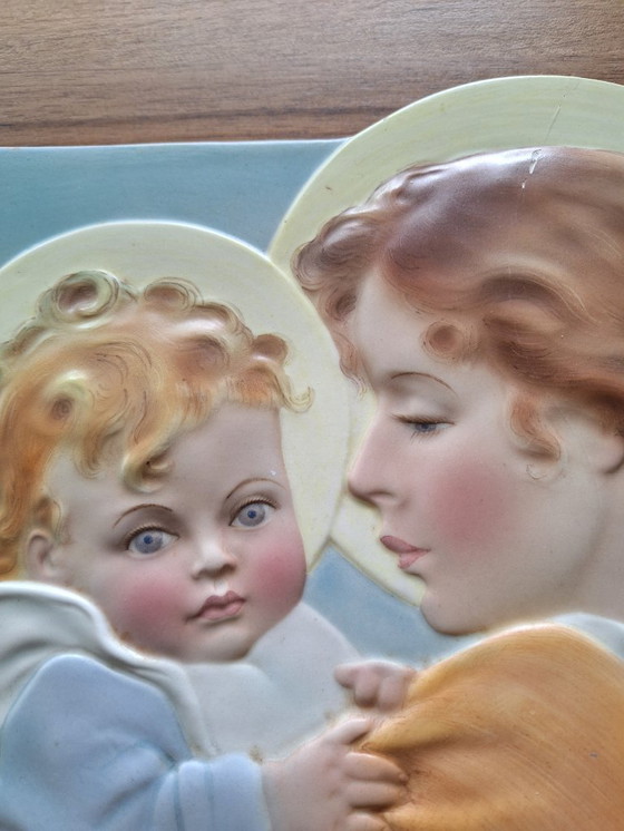 Image 1 of Placa en relieve de cerámica policromada italiana