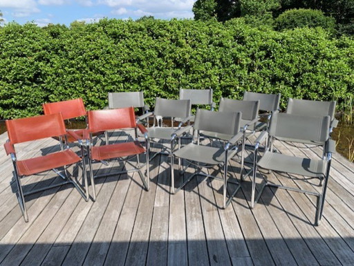 11 unieke Matteo Grassi MG5 cantilever stoelen chroom/leer - met ingestempeld design logo. Topprijs voor snelle beslissers!