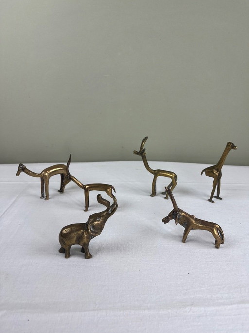 Figurines d'animaux en laiton, ensemble de six