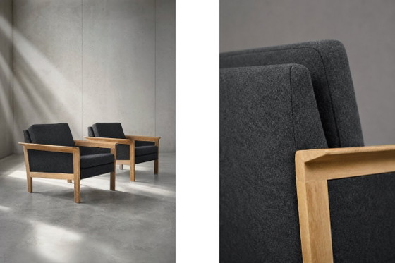 Image 1 of Vintage Mid-Century Danish Modern Oak & Felt Lounge Chairs, 1960s, Set of 2