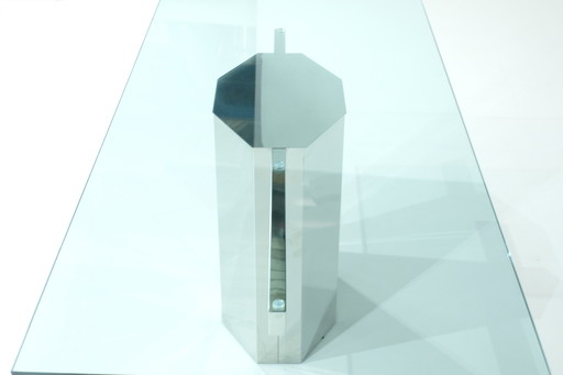 Glass Dining Table on Chrome Base, Italy, 1970s