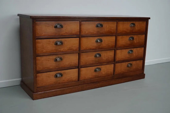 Image 1 of Vintage Nederlandse kersenhouten apothekerskast / archiefkast, jaren 1930