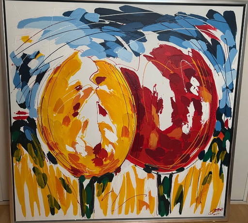 Vibrant abstract painting with Tulips