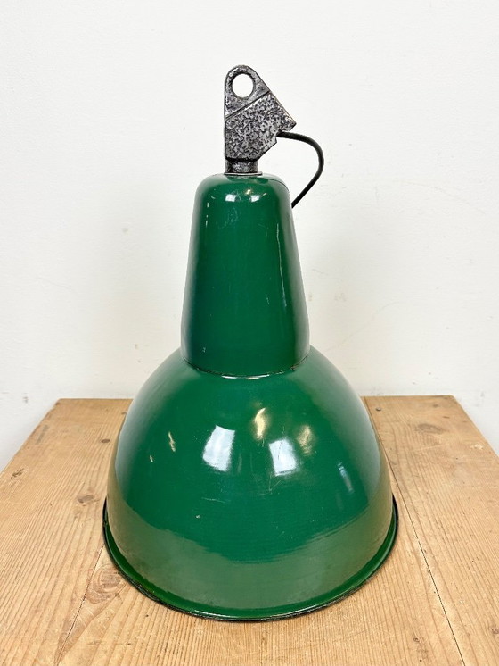 Image 1 of Industrial Green Enamel Factory Lamp with Cast Iron Top, 1960s