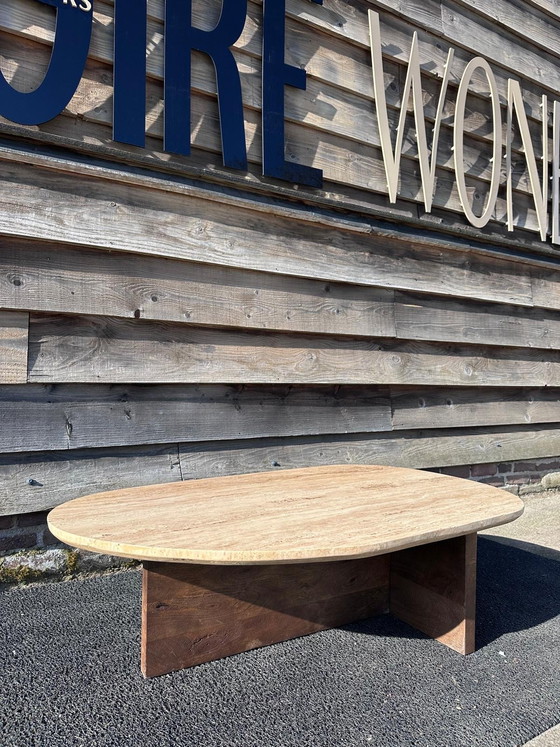 Image 1 of Coffee table 140cm travertine with mango wood base