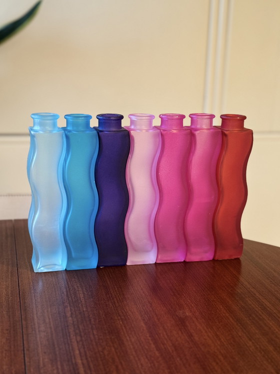 Image 1 of Set of 7 vintage IKEA Skamt Squiggle Zigzag Vases 90s design
