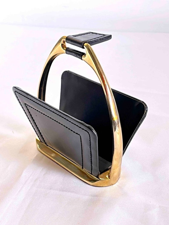 Image 1 of Portalettere in pelle e ottone di Maison Longchamps, metà secolo, Francia