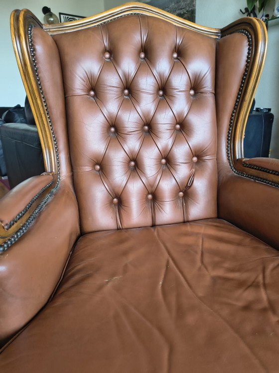 Chesterfield style Armchair – Wood, Leather (photo 7 of 11)