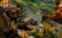 Impressionist Painting / 19th Century Style Autumnal Hunting Scene / (120x60 cm)