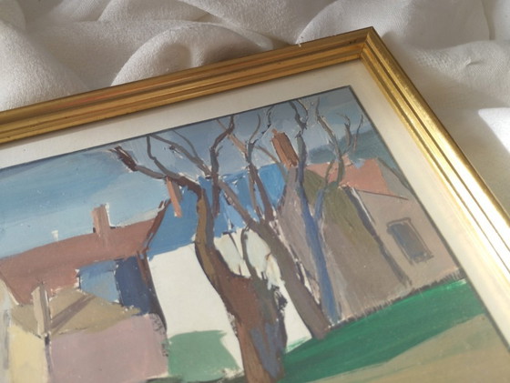 Image 1 of Hameau en hiver - Gouache signée Auzenet